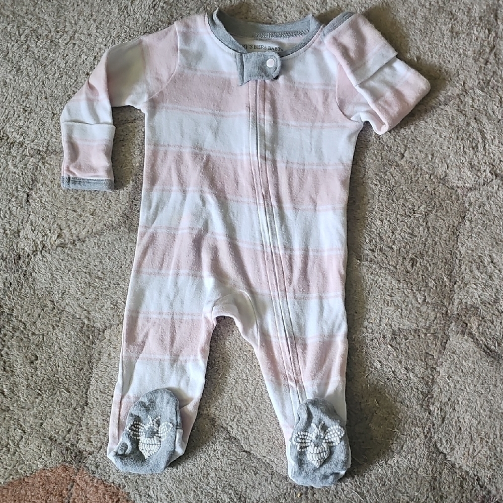 Burt's Bees Baby Pink and White Striped Footie